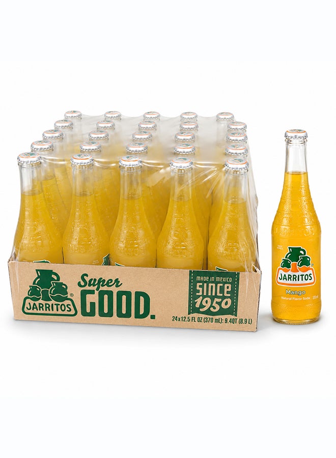 Jarritos Mango Flavour Mexican Carbonated Soft Drink Soda in Glass Bottles, Tropical Fruity Fizzy Refreshing Beverage, 370 ml Each, Made in Mexico Since 1950, Case Pack of 24