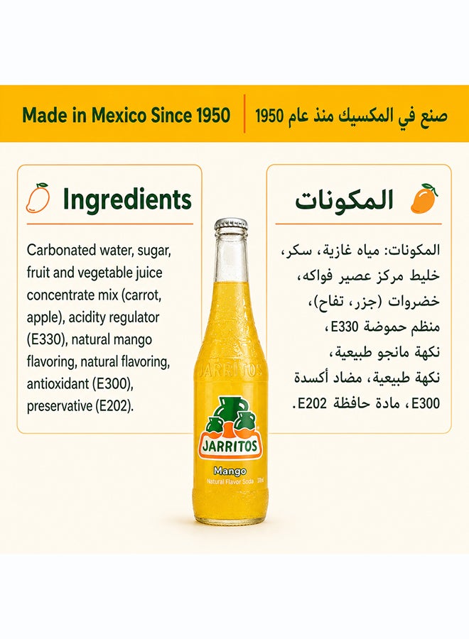 Jarritos Mango Flavour Mexican Carbonated Soft Drink Soda in Glass Bottles, Tropical Fruity Fizzy Refreshing Beverage, 370 ml Each, Made in Mexico Since 1950, Case Pack of 24 - Image 5