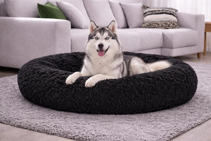 ZEXSAZONE Summer Round Donut Pet Bed for Cats and Puppies Dogs, Cozy and Plush, Raised Bedside Support, Both Sides Use Like 2 in One, Washable, Sizes for Small, Medium, and Large Pets. (Black, Large) - Image 1