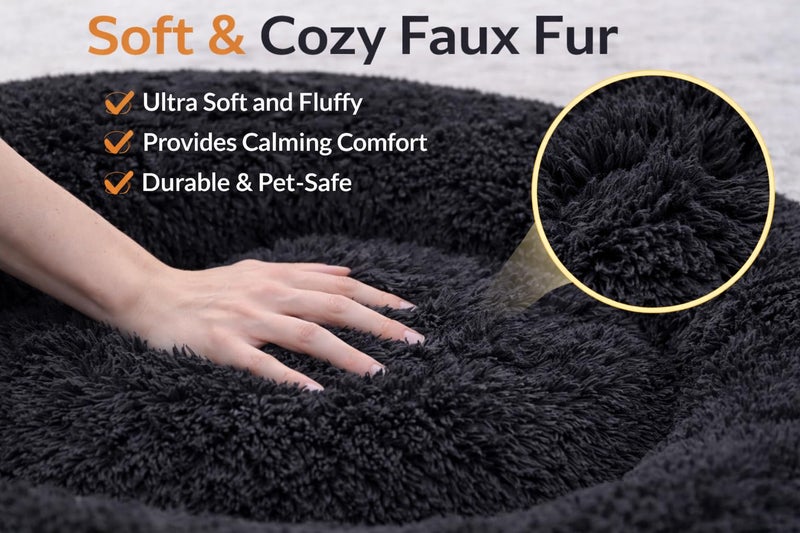 ZEXSAZONE Summer Round Donut Pet Bed for Cats and Puppies Dogs, Cozy and Plush, Raised Bedside Support, Both Sides Use Like 2 in One, Washable, Sizes for Small, Medium, and Large Pets. (Black, Large) - Image 4