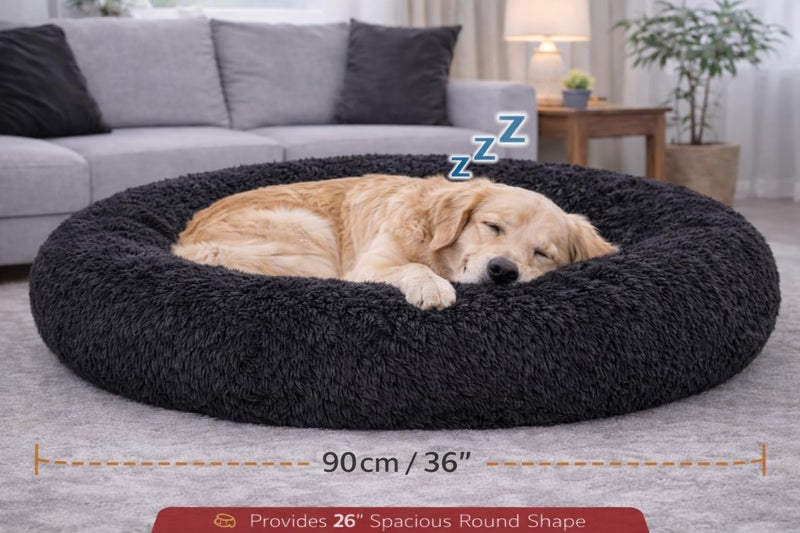 ZEXSAZONE Summer Round Donut Pet Bed for Cats and Puppies Dogs, Cozy and Plush, Raised Bedside Support, Both Sides Use Like 2 in One, Washable, Sizes for Small, Medium, and Large Pets. (Black, Large) - Image 3