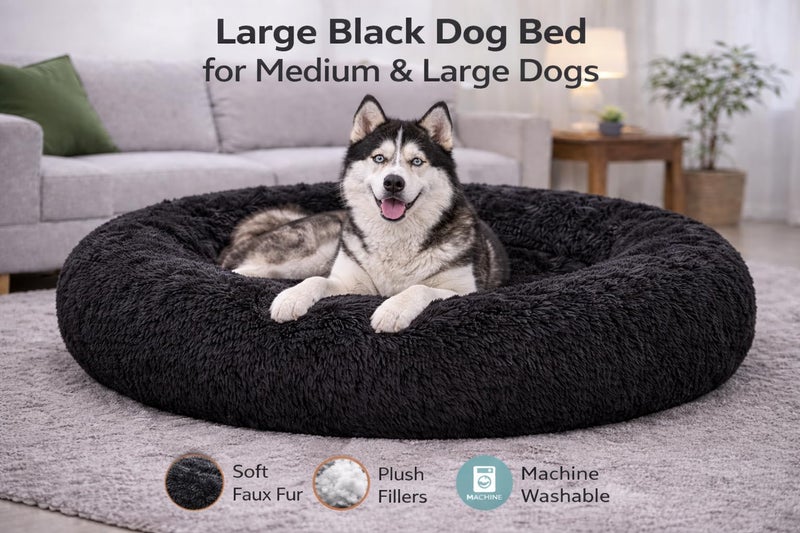 ZEXSAZONE Summer Round Donut Pet Bed for Cats and Puppies Dogs, Cozy and Plush, Raised Bedside Support, Both Sides Use Like 2 in One, Washable, Sizes for Small, Medium, and Large Pets. (Black, Large) - Image 2
