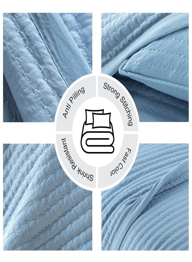 DAWNDIOR Max Oversized California King Quilt Set - 112"x106" Soft Washed 3-Layer Lightweight Bedspread with Multi-Lock Quilting, Minimalist Nordic Bedding, All-Season Quilt Set (1 Quilt + 2 Pillow Shams) Blue - Image 4