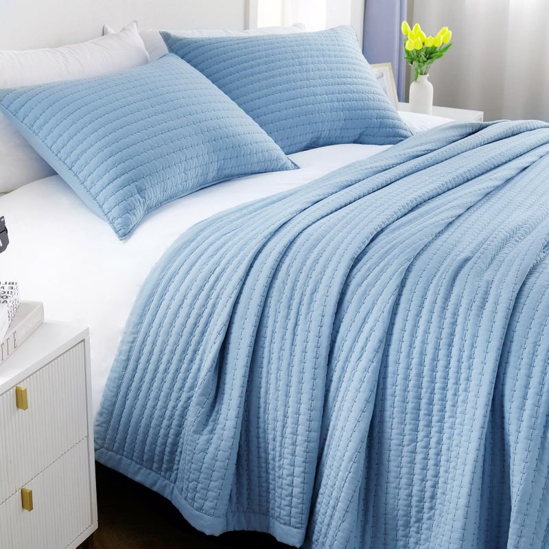 DAWNDIOR Max Oversized California King Quilt Set - 112"x106" Soft Washed 3-Layer Lightweight Bedspread with Multi-Lock Quilting, Minimalist Nordic Bedding, All-Season Quilt Set (1 Quilt + 2 Pillow Shams) Blue - Image 1