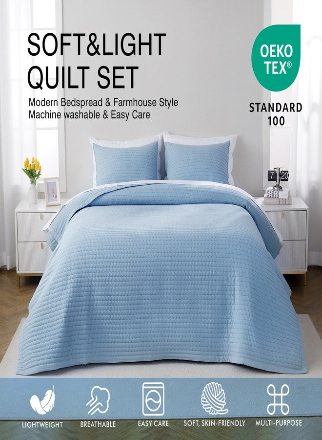 DAWNDIOR Max Oversized California King Quilt Set - 112"x106" Soft Washed 3-Layer Lightweight Bedspread with Multi-Lock Quilting, Minimalist Nordic Bedding, All-Season Quilt Set (1 Quilt + 2 Pillow Shams) Blue - Image 2