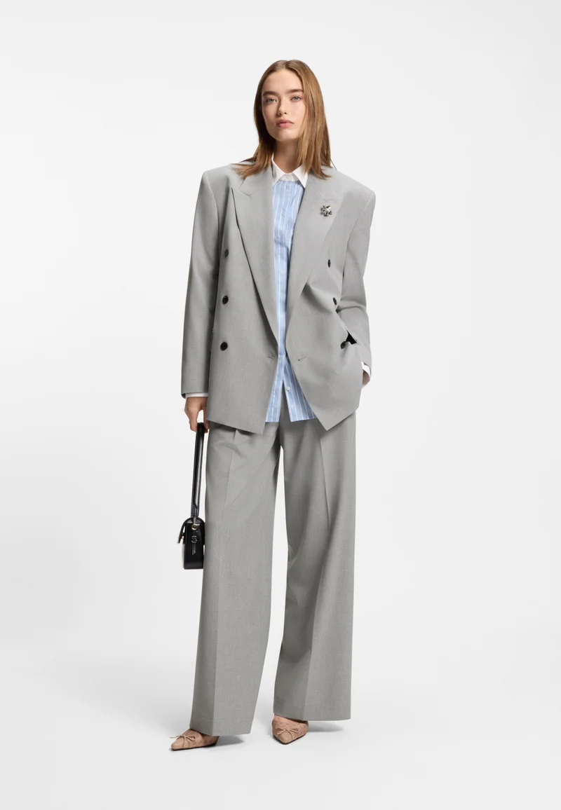 HUGO Open Grey Regular-fit wide-leg trousers in melange stretch fabric for Women | Best Price UAE
