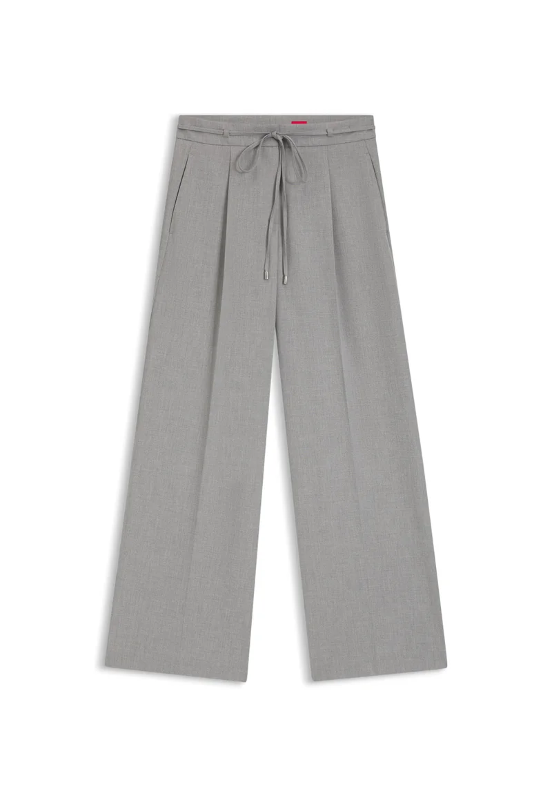 HUGO Open Grey Regular-fit wide-leg trousers in melange stretch fabric for Women | Best Price UAE