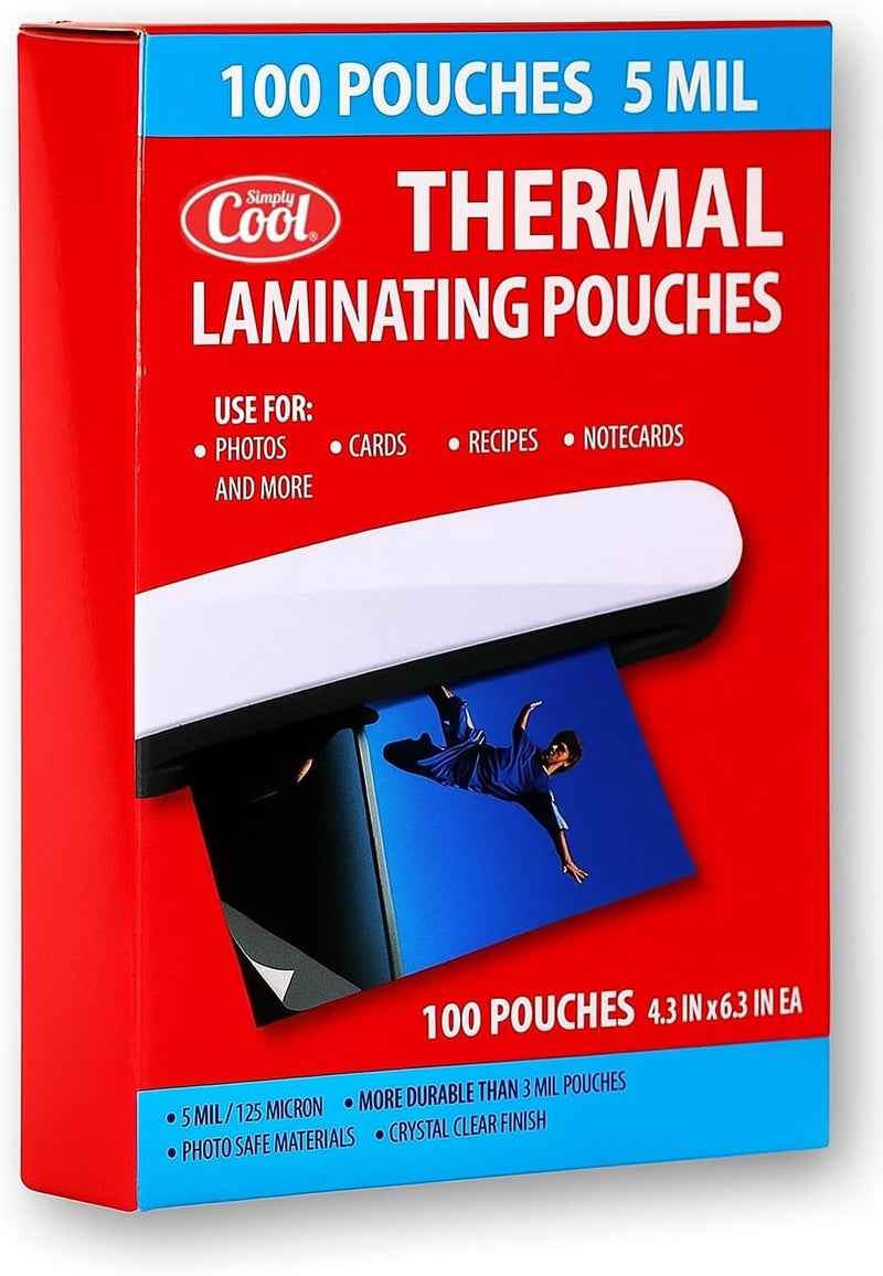 Simply Cool 5MIL Thermal Laminating Sheets (100 Count) 4.3x6.3 inch, Card Size Dry-Erase Friendly Laminating Pouches, Compatible with Laminators, Crystal Clear Laminated Finish - Image 1