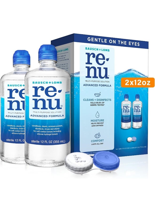 Renu Renu Contact Lens Solution Advanced Formula Multipurpose Lens Cleaner for Eye Contacts, Cleaning, Moisturizing and Disinfecting Care for Soft & Silicon Hydrogel Lenses, 12 Fl Oz (Pack of 2)  - Image 1