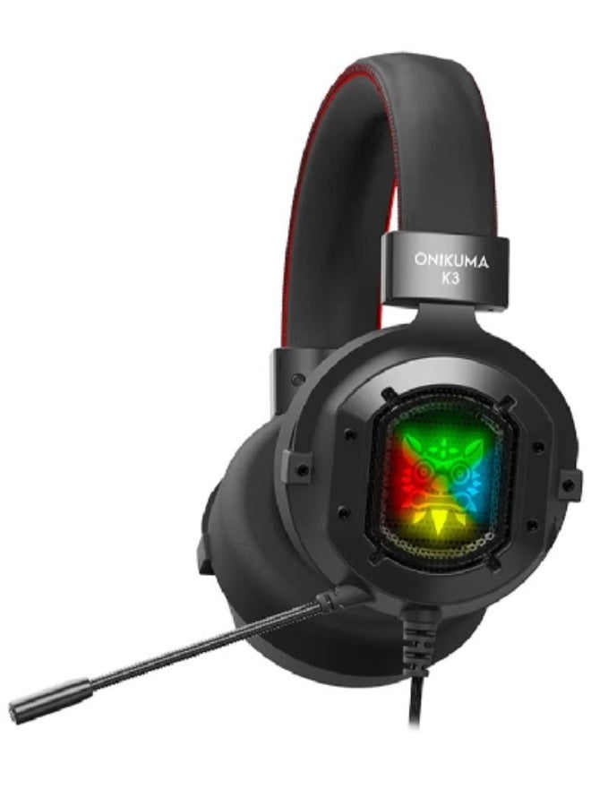 أونيكوما سماعة ألعاب سلكية K3 بتصميم فوق الأذن مزودة بإضاءة LED وميكروفون عازل للضوضاء - متوافقة مع بلاي ستيشن 4 وإكس بوكس ​​والكمبيوتر الشخصي - وسائد ناعمة وميكروفون قابل للتعديل - Image 4