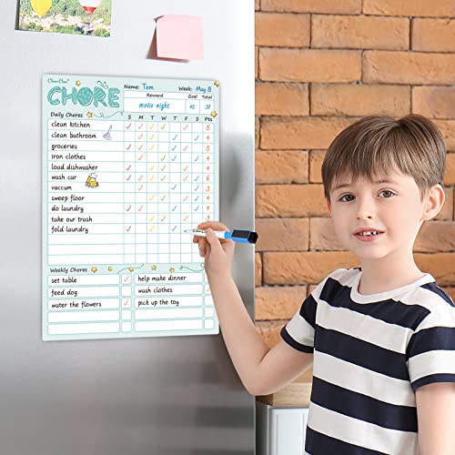 Clever Clean Magnetic Dry Erase Chore Chart - 8.5"x12" Behavior Responsibility Chore Board for Kids, Teenagers - 6 Extra Fine Point Markers Included - Shipped Flat 2 Pcs Blue & Green - Image 5