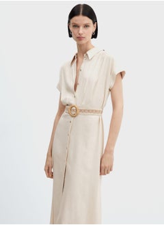 MANGO Belted Button Down Shirt Dress  - Image 4