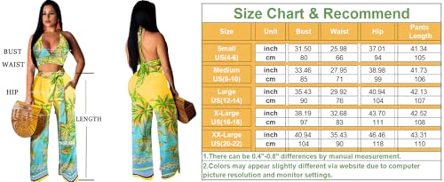 sexycherry Two Piece Outfits for Women Sexy Halter Bandage Top Straight Long Pants Green Vacation Beach Swimwear Cover Ups Sets(Large) - Image 3