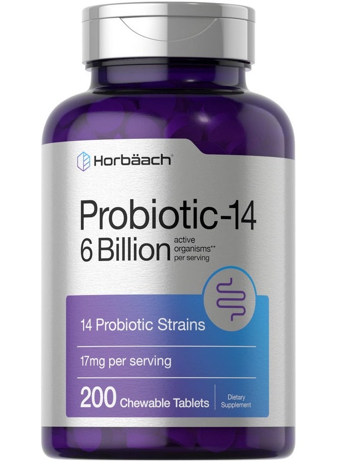 Horbaach Horbäach Probiotics 6 Billion CFUs | 200 Chewable Tablets | 14 Probiotic Strains | Vegetarian, Non-GMO & Gluten Free Supplement for Men & Women  - Image 1