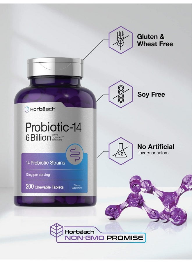 Horbaach Horbäach Probiotics 6 Billion CFUs | 200 Chewable Tablets | 14 Probiotic Strains | Vegetarian, Non-GMO & Gluten Free Supplement for Men & Women  - Image 4
