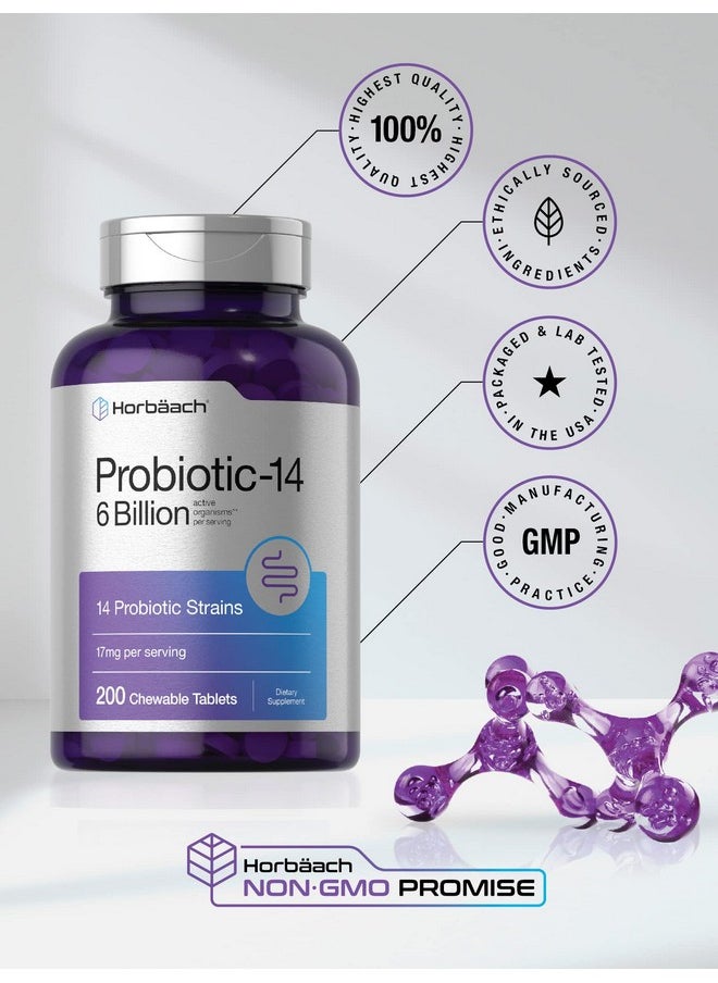 Horbaach Horbäach Probiotics 6 Billion CFUs | 200 Chewable Tablets | 14 Probiotic Strains | Vegetarian, Non-GMO & Gluten Free Supplement for Men & Women  - Image 5