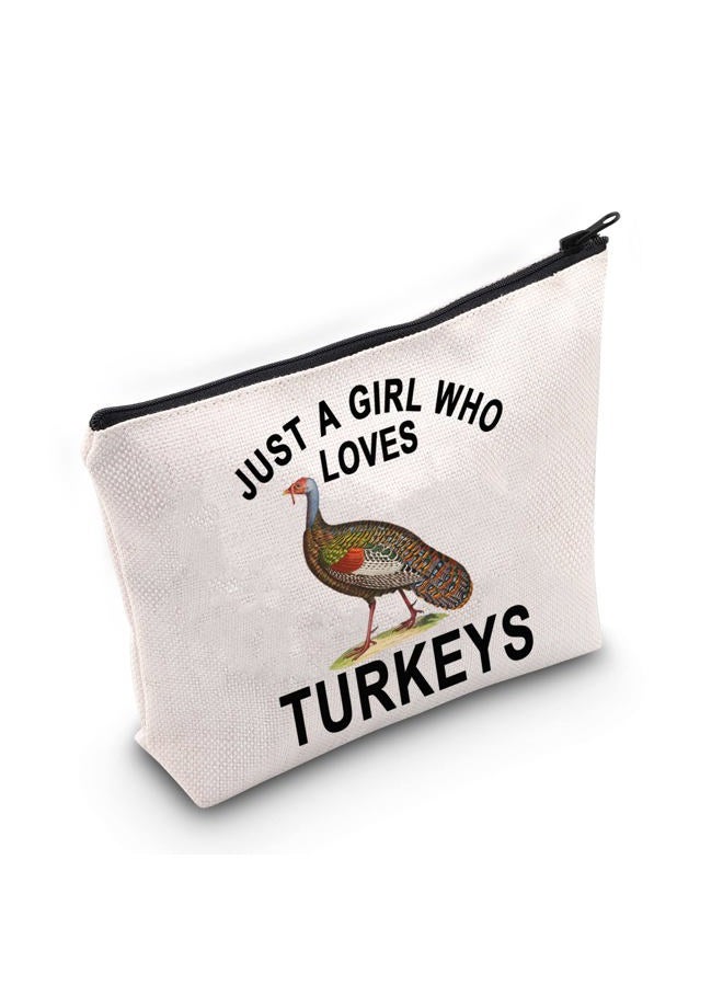 LEVLO Turkeys Animal Cosmetic Make Up Bag Turkey Lover Gift Idea Just a Girl Who Loves Turkeys Makeup Zipper Pouch Bag For Women Girls, Who Loves Turkeys - Image 1