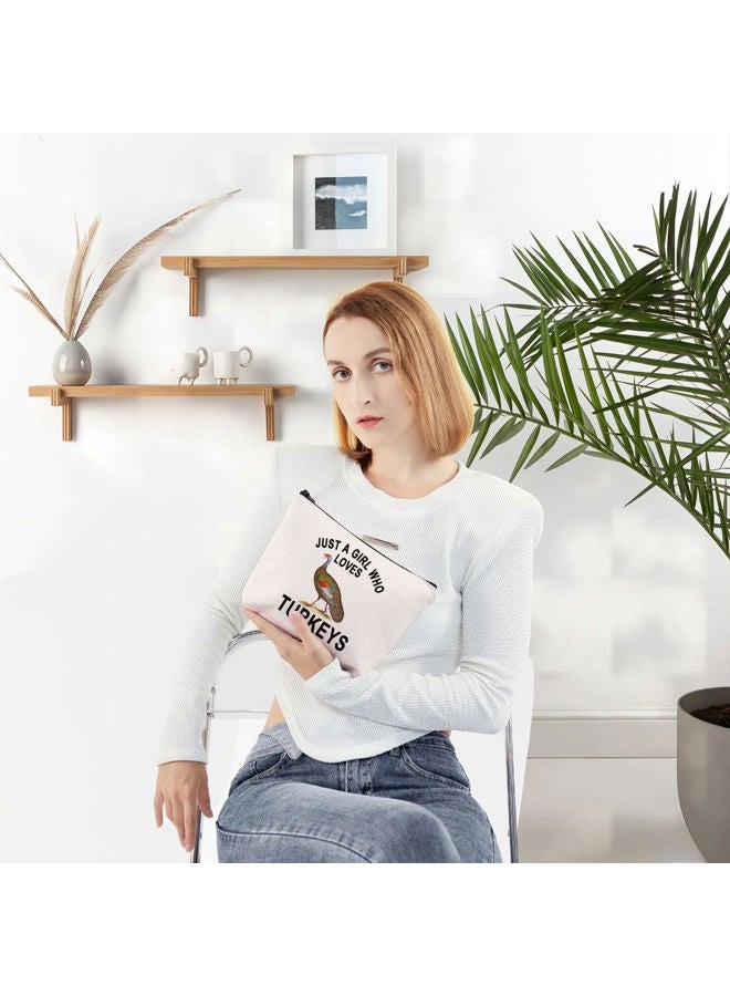 LEVLO Turkeys Animal Cosmetic Make Up Bag Turkey Lover Gift Idea Just a Girl Who Loves Turkeys Makeup Zipper Pouch Bag For Women Girls, Who Loves Turkeys - Image 4