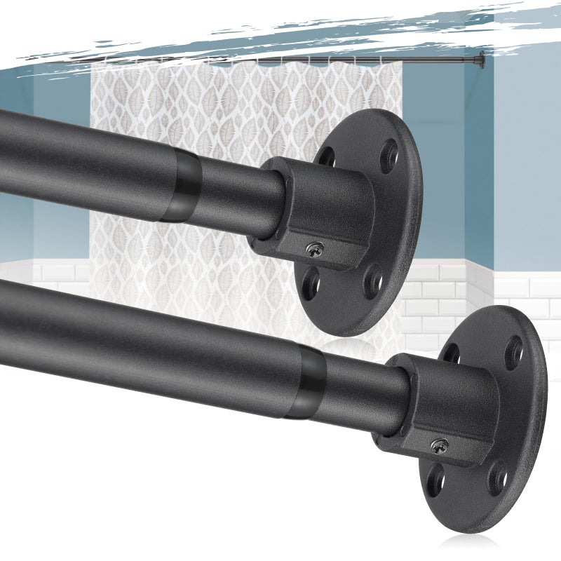 Heavy Duty Shower Curtain Rod  28 to 76 Fixed Shower Curtain Rod Wall Mounted  Adjustable Extendable Rustproof for BathroomRoom DividerBedroomDoorway  Matte Black 2 Pack