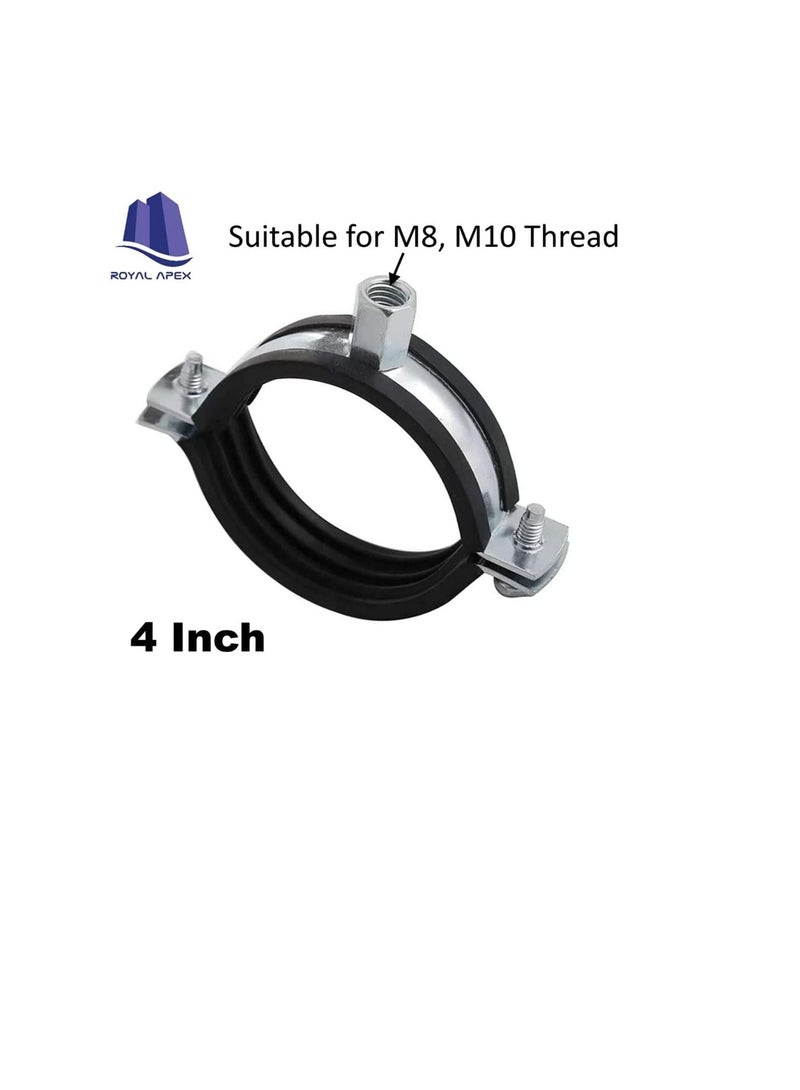 Heavy Duty Adjustable Two-screw Pipe Galvanized Iron (GI) Clamp with Rubber Lined or Unlined for Wall Ceiling Mount Pipe Supports, Split Ring Hanger (4 Inch, Pack of 10)  - Image 1