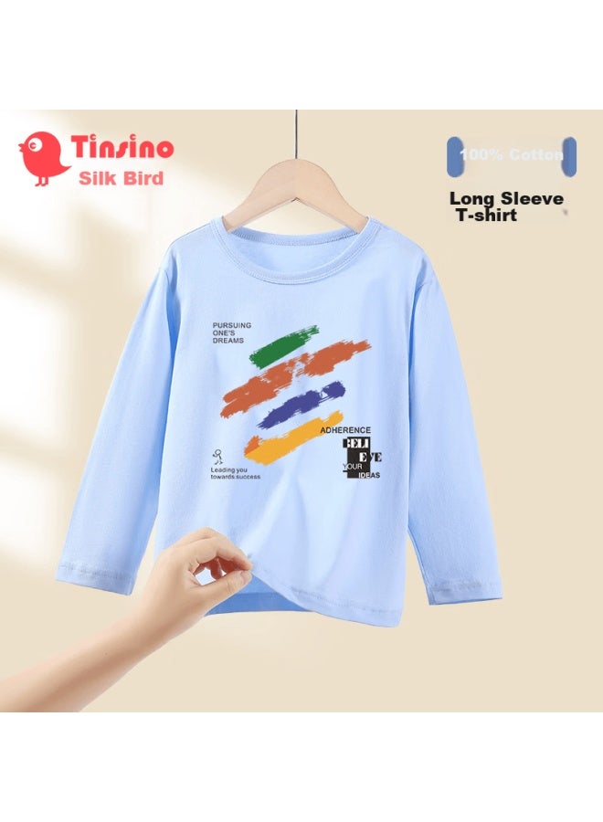 Tinsino Children's T-shirt, Boys And Girls Long-sleeve Round Neck Top, Versatile Clothing For Kids, Green Brown Purple Yellow