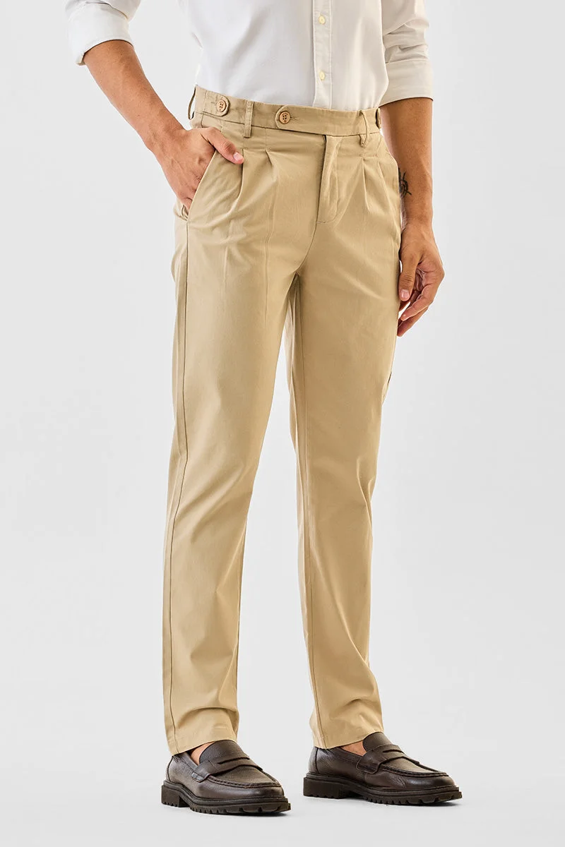 SNITCH Beige Beige Solid Straight Fit Formal Trousers for Men | Best Price UAE