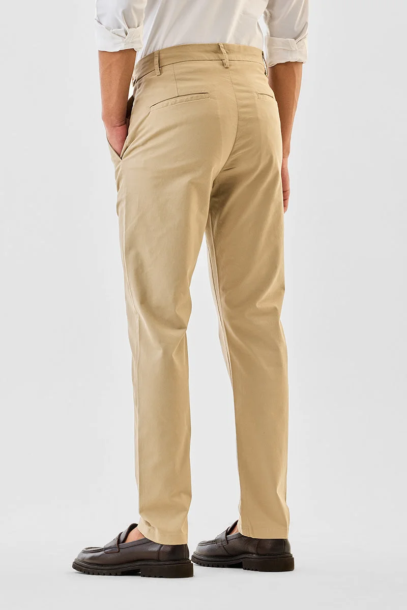 SNITCH Beige Beige Solid Straight Fit Formal Trousers for Men | Best Price UAE