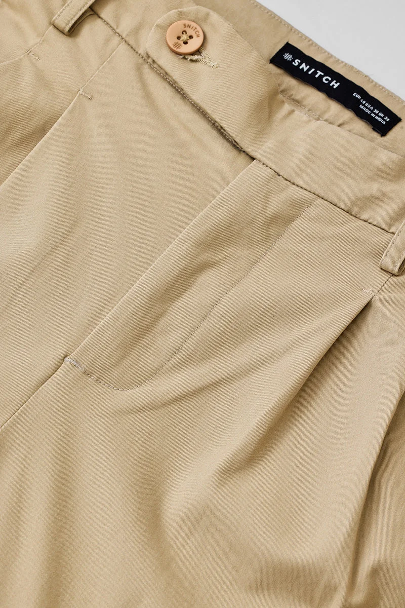 SNITCH Beige Beige Solid Straight Fit Formal Trousers for Men | Best Price UAE