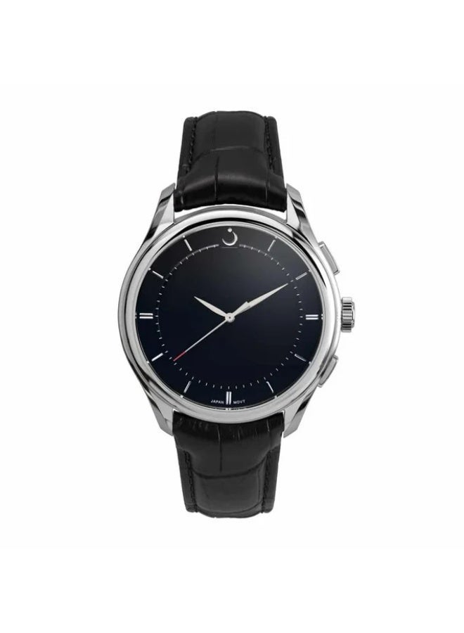 ساعة ذات قرص دائري مزدوج العرض تناظري ورقمي مع حزام جلدي أسود وقرص أسود ساعة ذات طراز بسيط وعصري WW-22SBL-HS - Image 1