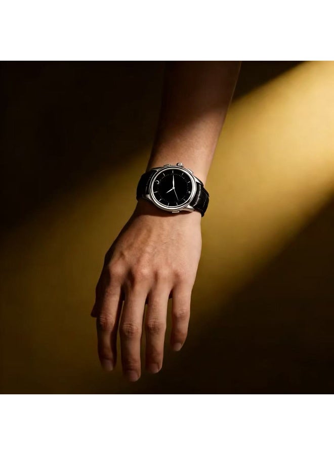 ساعة ذات قرص دائري مزدوج العرض تناظري ورقمي مع حزام جلدي أسود وقرص أسود ساعة ذات طراز بسيط وعصري WW-22SBL-HS - Image 3
