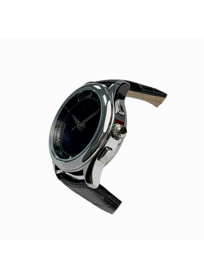 ساعة ذات قرص دائري مزدوج العرض تناظري ورقمي مع حزام جلدي أسود وقرص أسود ساعة ذات طراز بسيط وعصري WW-22SBL-HS - Image 5