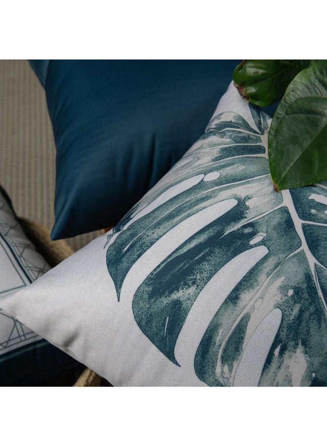 Belchior Foliage Print Square Shaped Decorative Cushion White and Turquoise 43 x 43 cm 451166 - Image 4