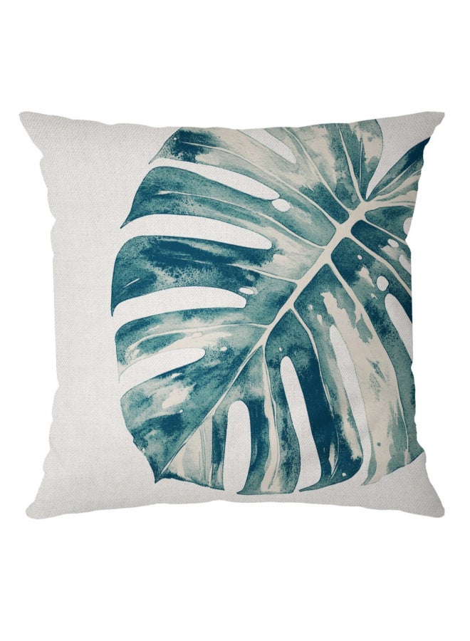 Belchior Foliage Print Square Shaped Decorative Cushion White and Turquoise 43 x 43 cm 451166 - Image 1