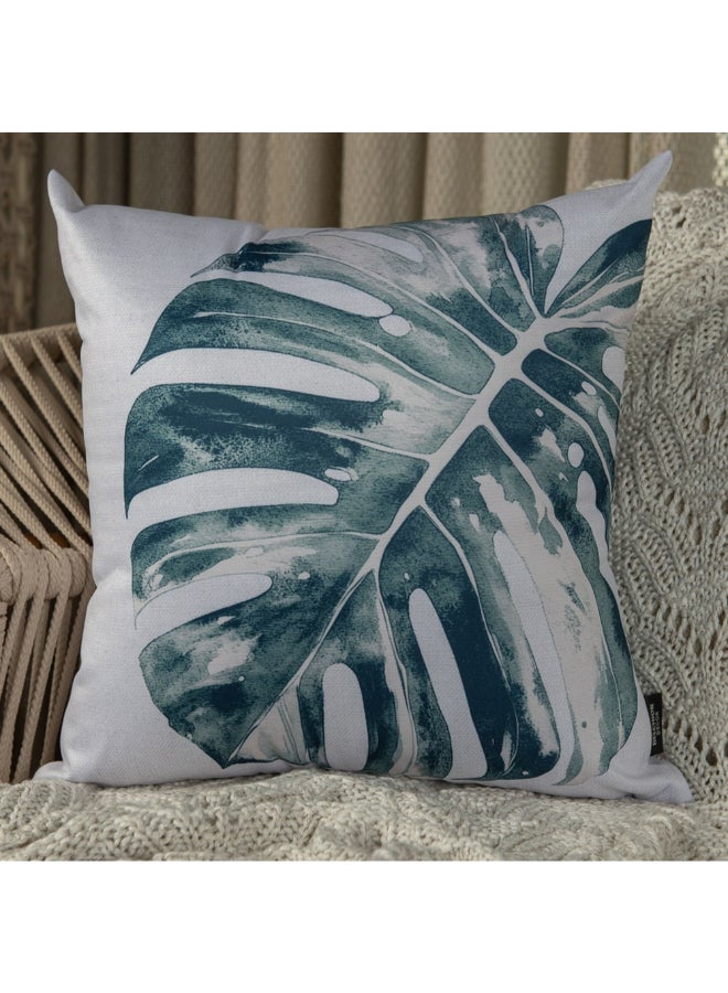 Belchior Foliage Print Square Shaped Decorative Cushion White and Turquoise 43 x 43 cm 451166 - Image 2