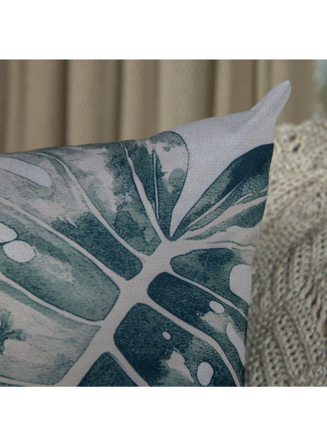 Belchior Foliage Print Square Shaped Decorative Cushion White and Turquoise 43 x 43 cm 451166 - Image 3