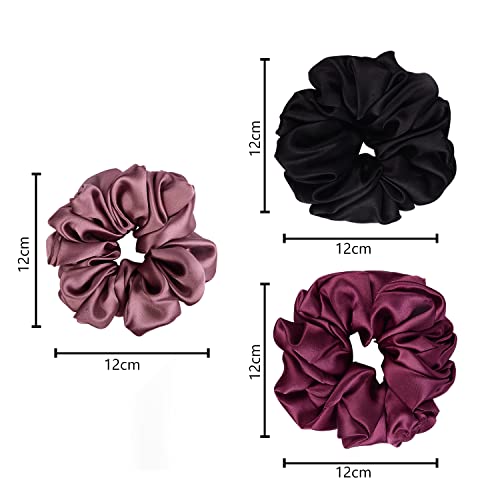 Arendelle Pack of 3 Black Wine Oversized Satin Scrunchies - Image 2