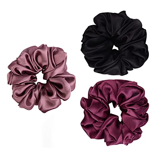 Arendelle Pack of 3 Black Wine Oversized Satin Scrunchies - Image 1