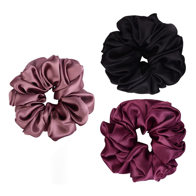 Arendelle Pack of 3 Black Wine Oversized Satin Scrunchies - Image 4