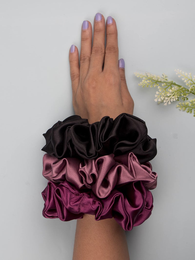 Arendelle Pack of 3 Black Wine Oversized Satin Scrunchies - Image 3