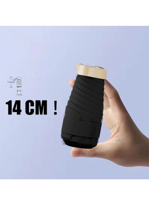 Mini Folding Umbrella Compact Pocket Size for UV Protection Black