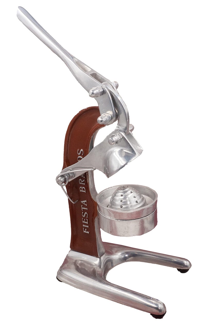 Fiesta Brands عصارة الحمضيات اليدوية البرتقالية - عصارة مكسيكية بتصميم عتيق لمطبخك - آلة عصر البرتقال والليمون - مصنوعة من الألمنيوم المصبوب البني
