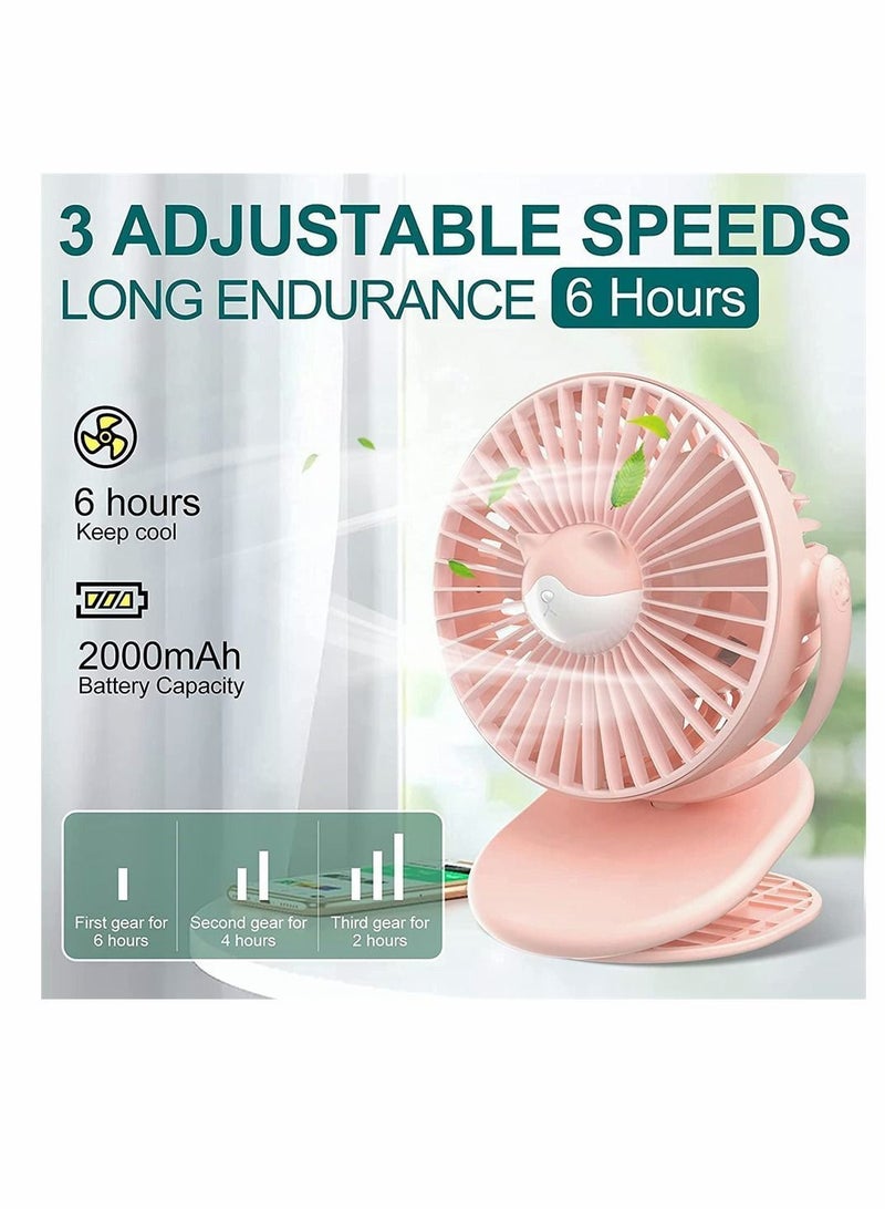 Y&D Rechargeable Clip Fan, Portable Fans, USB Desktop 3 Speed, Quiet Household Table Fans with light, Personal Suitable for Home, Office, Dorm, Baby Stroller, kitchen, Car, Treadmills (Pink) - Image 5