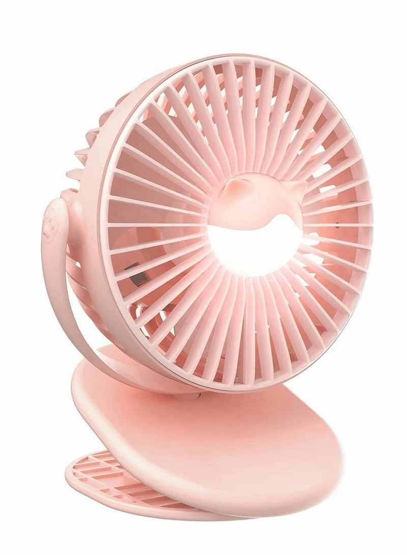 Y&D Rechargeable Clip Fan, Portable Fans, USB Desktop 3 Speed, Quiet Household Table Fans with light, Personal Suitable for Home, Office, Dorm, Baby Stroller, kitchen, Car, Treadmills (Pink) - Image 1