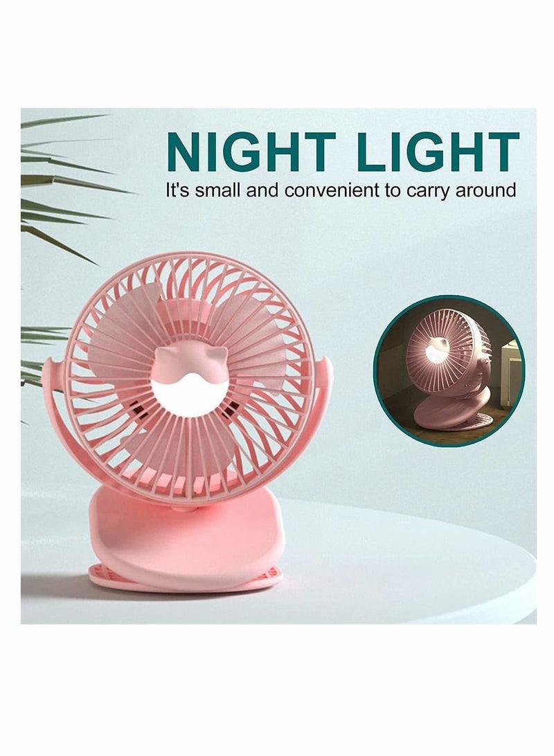 Y&D Rechargeable Clip Fan, Portable Fans, USB Desktop 3 Speed, Quiet Household Table Fans with light, Personal Suitable for Home, Office, Dorm, Baby Stroller, kitchen, Car, Treadmills (Pink) - Image 4