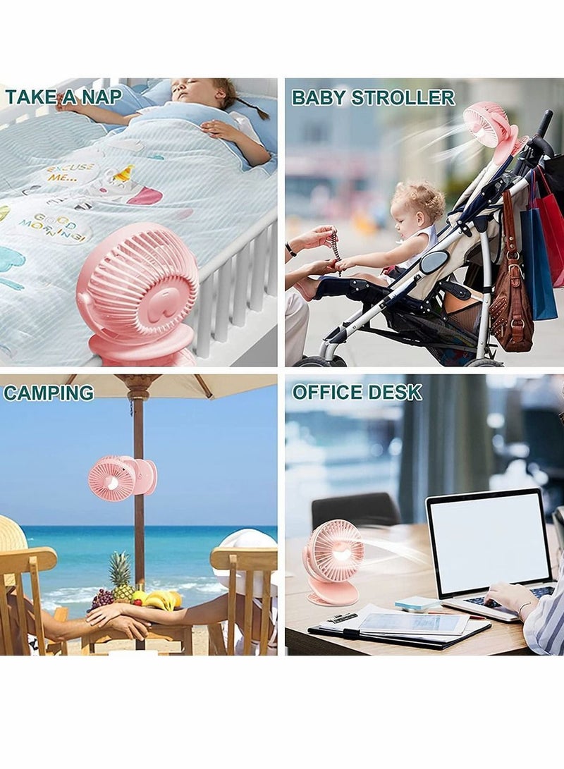 Y&D Rechargeable Clip Fan, Portable Fans, USB Desktop 3 Speed, Quiet Household Table Fans with light, Personal Suitable for Home, Office, Dorm, Baby Stroller, kitchen, Car, Treadmills (Pink) - Image 2
