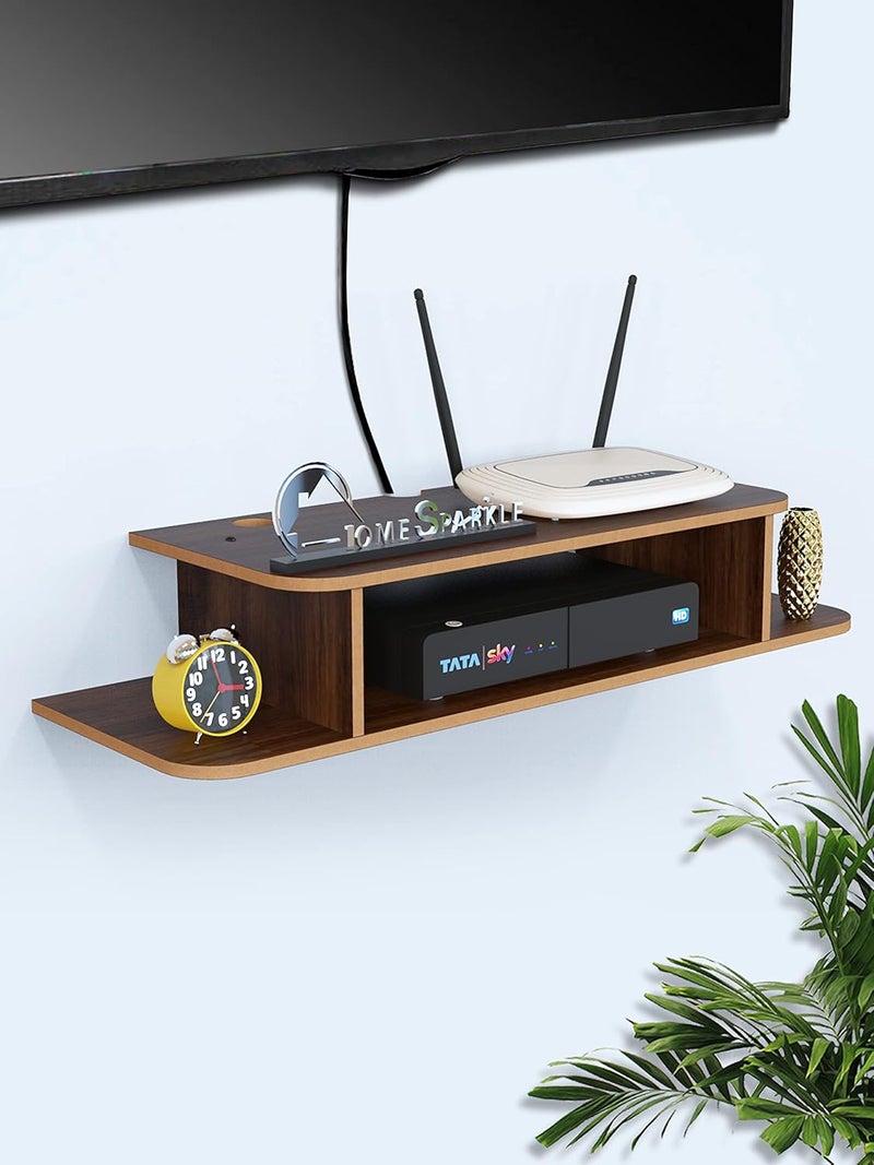Home Sparkle Home Sparkle Straight Set Top Box Holder Floating Shelf Dark Brown 