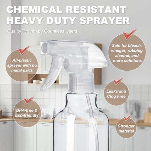 Airbee Plastic Spray Bottles (2-Pack, 16.9 Oz) Heavy Duty Spraying, Mist & Stream, Empty Water Sprayer Bottle for Cleaning Solutions, Essential Oils, Hair, Plants, BBQ, Dog Cat Behavior Correction (Clear) - Image 4