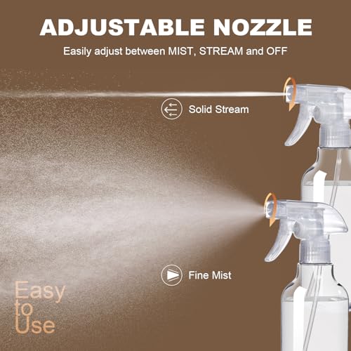 Airbee Plastic Spray Bottles (2-Pack, 16.9 Oz) Heavy Duty Spraying, Mist & Stream, Empty Water Sprayer Bottle for Cleaning Solutions, Essential Oils, Hair, Plants, BBQ, Dog Cat Behavior Correction (Clear) - Image 3