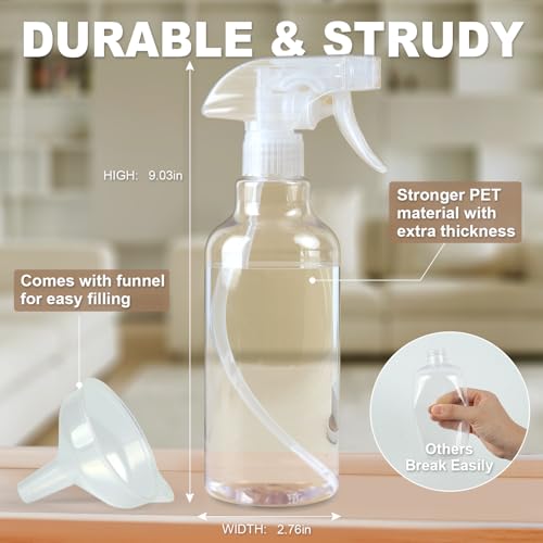 Airbee Plastic Spray Bottles (2-Pack, 16.9 Oz) Heavy Duty Spraying, Mist & Stream, Empty Water Sprayer Bottle for Cleaning Solutions, Essential Oils, Hair, Plants, BBQ, Dog Cat Behavior Correction (Clear) - Image 2
