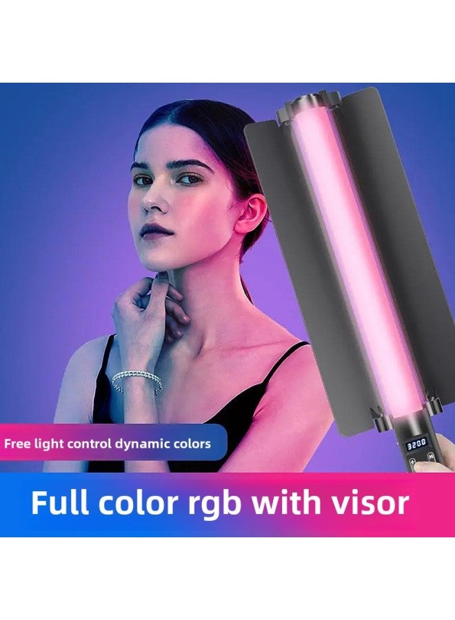 Live Camera LED Fill Light Outdoor Portable Photography Light Indoor RGB Atmosphere Light Handheld Stick Light Fill Light-Light Source Color: (Three Colors Without Baffle + Metal Yuntai +2.1 M Thickened Tripod)  - Image 3
